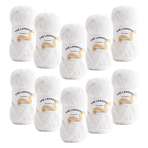 The Lanners - Tiny Breeze - hilo 100% algodón, ganchillo/punto, hilo amigurumis, pack10 ovillos de 20gr-63m cada uno (White)