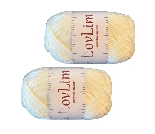 LovLim Paquete de hilos, 2 madejas de 50 g cada una, hilo de algodón suave para ganchillo y tejer, hilo Craft DK Amigurumi (blanco crema)