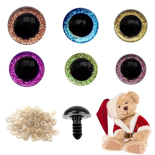 posionks 60 Piezas Ojos de PláStico con Purpurina Coloridos Vistoso Ojos de Seguridad para Amigurumi Ojos de MuñEca con Arandelas Juguetes de Crochet para Manualidades de MuñEcas