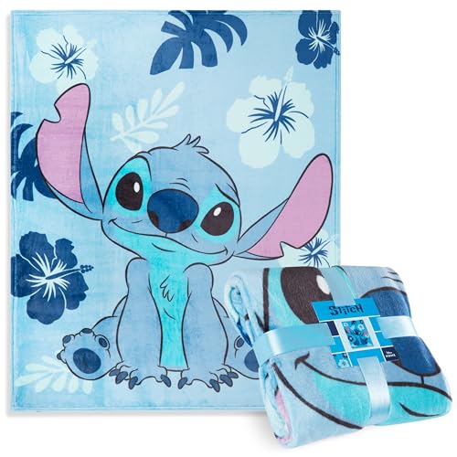Disney Manta de Felpa - Baby Yoda Súper Suave 150 x 130 - para Sofa y Cama - Lilo y Stitch Regalos Niños (Azul Claro Stitch)